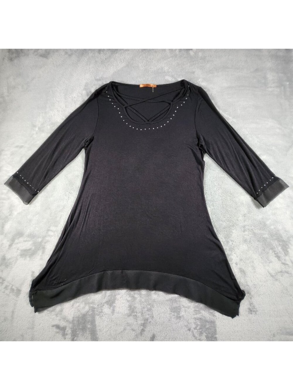 Belldini Asymmetric Embellished Tunic Top Large Black Strappy Goth Biker Stylish
